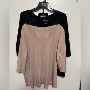 Women's V-Neck Tops - Black and Tan